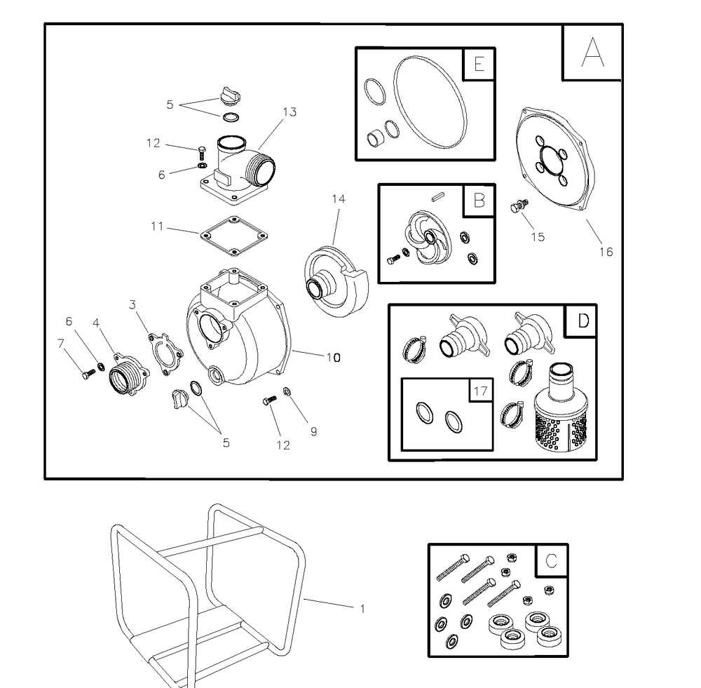 Main Unit Diagram and Parts List for 073009-0-159GPM  Briggs and Stratton Water Pump